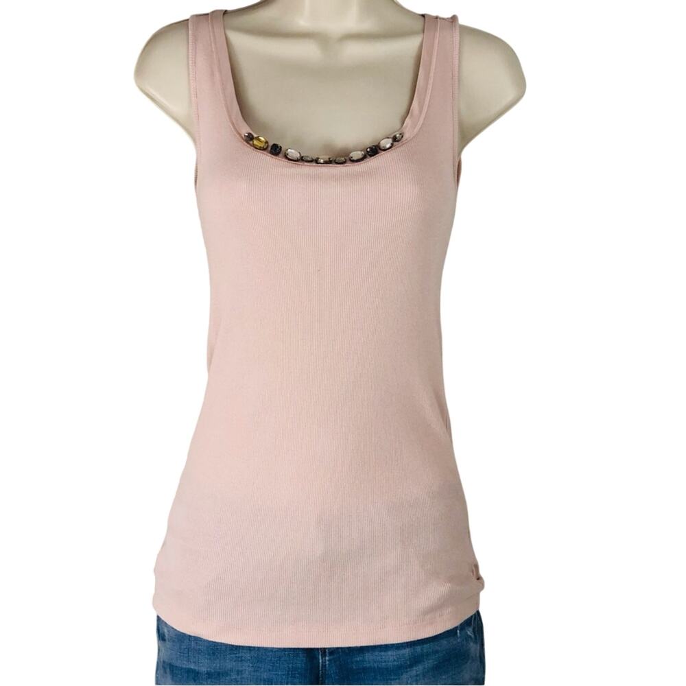 Loft Soft Pink Blush Sleeveless Tank Top Embellished Feminine Scoop Neck - Picture 9 of 16